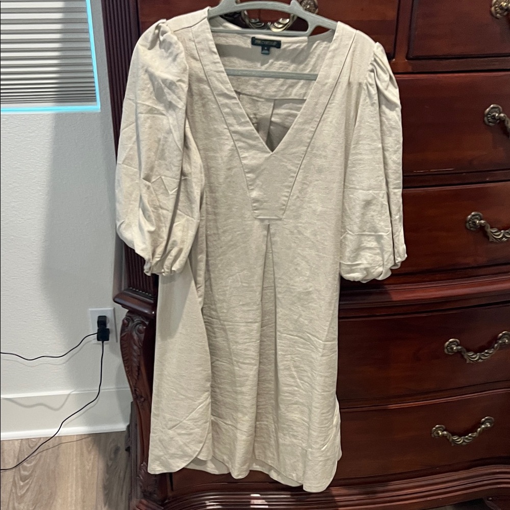 For Cynthia Cream V-Neck Blouse with Puff Sleeves